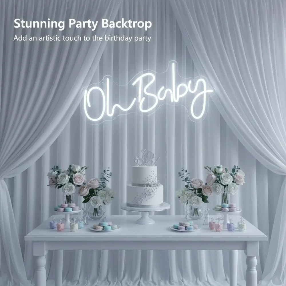 Oh Baby Neon Sign Light Up Letters for Backdrop Nursery Wall Decor 17 x 8 Inch